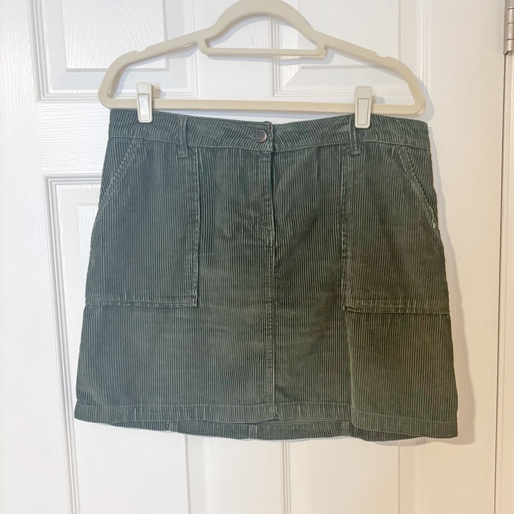 NEXT Corduroy Botton Front Mini Skirt Forest Green Pockets UK Size 14/ US 10
